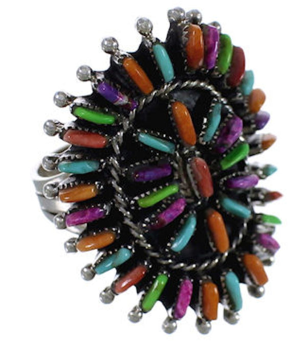 Southwest Needlepoint Multicolor Silver Ring Size 5-3/4 PX43603